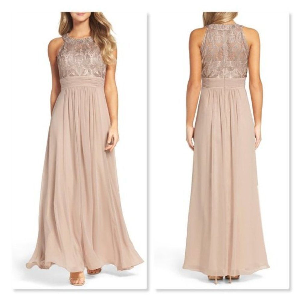 Eliza J Lace Bodice Gown size 10 Petite in Beige